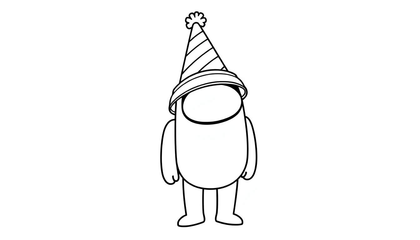 Tripulante de Among Us con gorro de fiesta, listo para colorear.