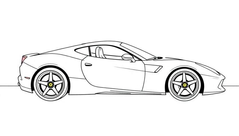 Placa de coche deportivo Ferrari California T para colorear, vista de perfil.