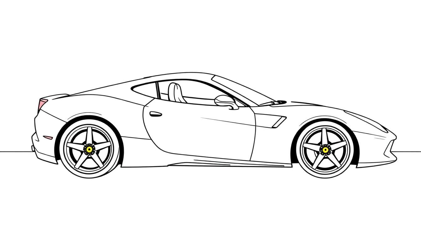 Placa de coche deportivo Ferrari California T para colorear, vista de perfil.