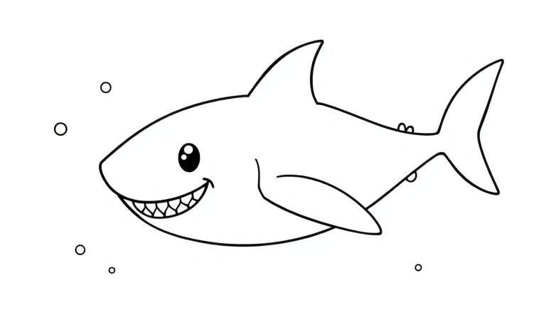 Placa de color de un tiburón amigable de dibujos animados sonriendo.