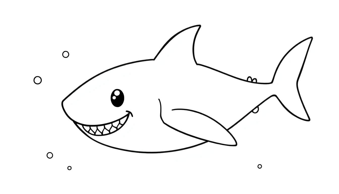 Placa de color de un tiburón amigable de dibujos animados sonriendo.