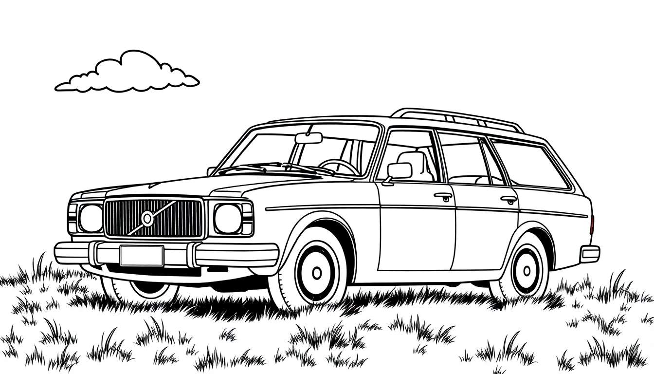 Un dibujo de un coche Volvo familiar para colorear, listo para añadir su propia placa de color.