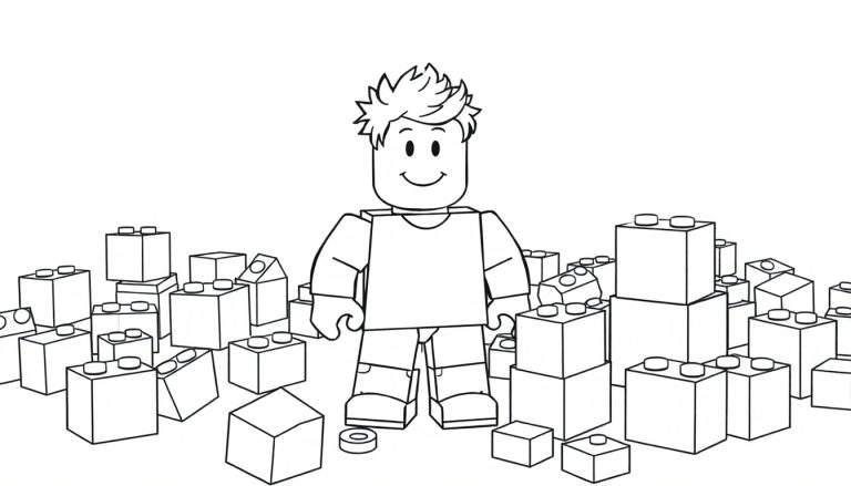 Personaje estilo Lego coloreando una placa.