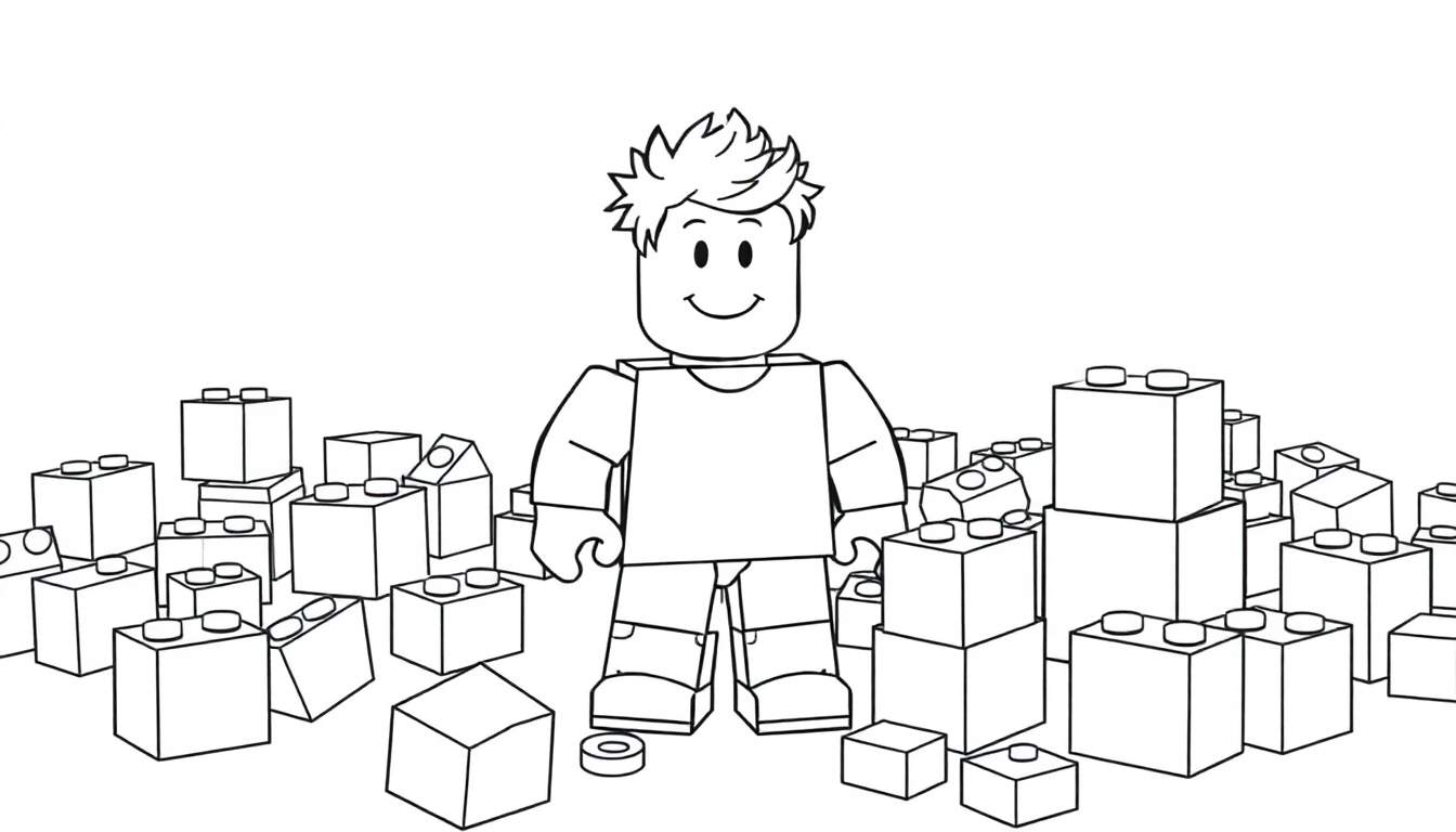 Personaje estilo Lego coloreando una placa.