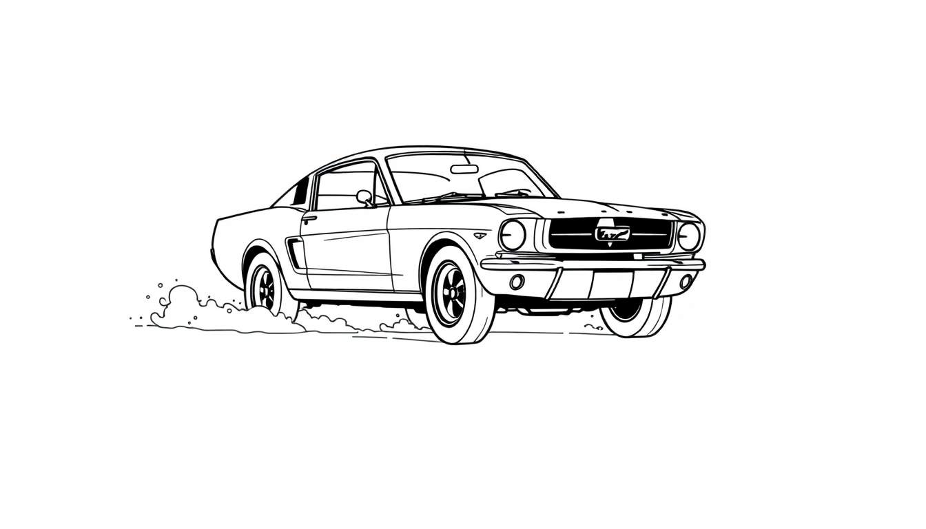 Placa de color de un Ford Mustang clásico en movimiento.
