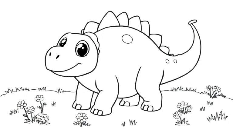 Dinosaurio Stegosaurus de dibujos animados para colorear, mostrando su placa de color dorsal.