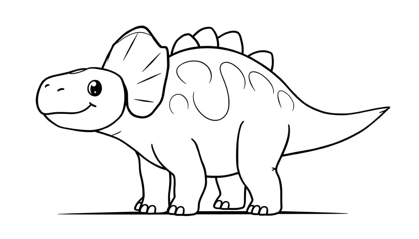 Un lindo dinosaurio herbívoro de dibujos animados con una placa para colorear.