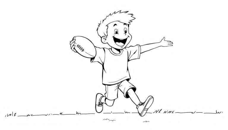 Placa de color de un niño celebrando un touchdown de fútbol americano