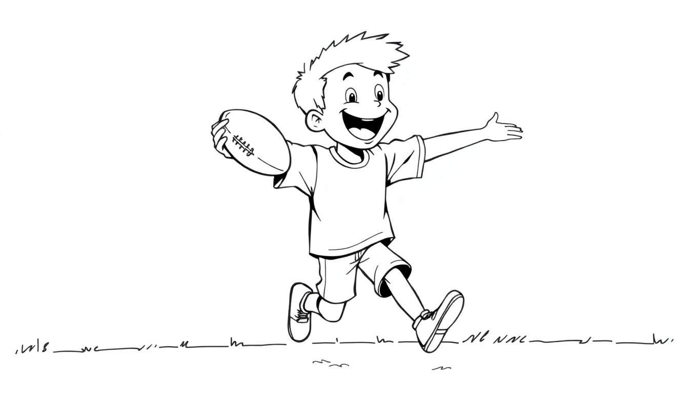 Placa de color de un niño celebrando un touchdown de fútbol americano