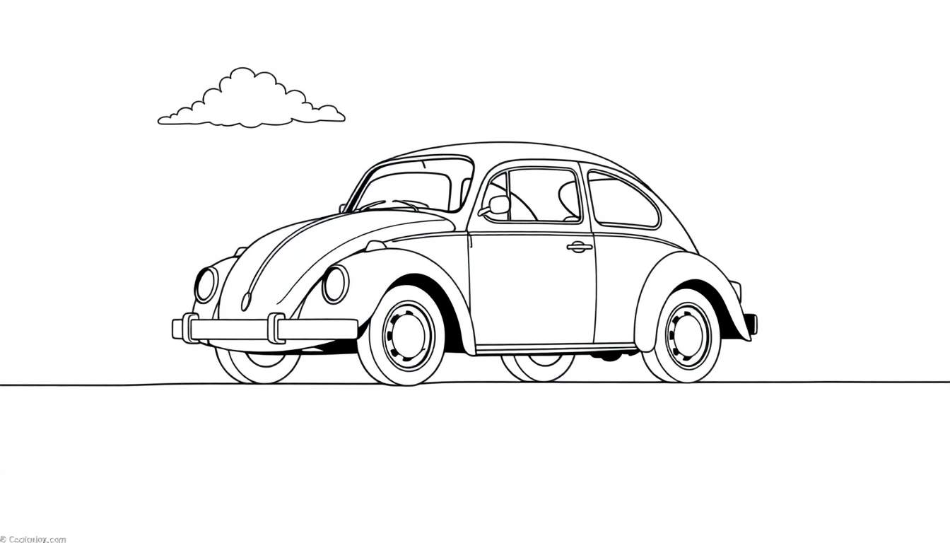 Un coche Volkswagen Escarabajo clásico en blanco y negro, listo para añadirle la placa de color que prefieras.