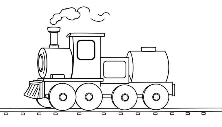 Un tren de juguete amigable en una placa de color para colorear.