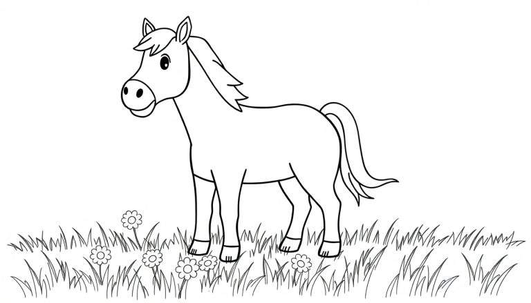 Placa de color de un caballo de dibujos animados amigable.