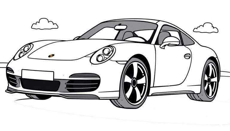 Un coche deportivo Porsche para colorear en la placa de color