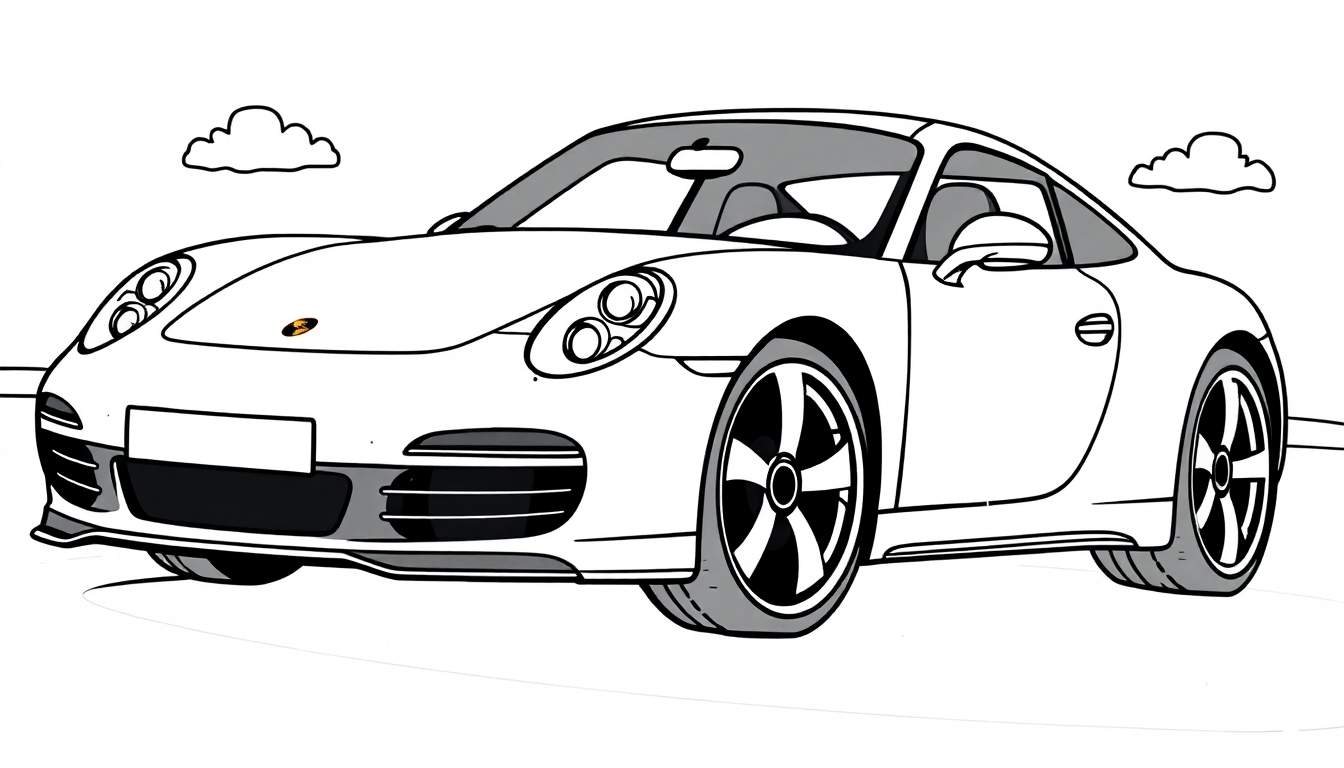Un coche deportivo Porsche para colorear en la placa de color