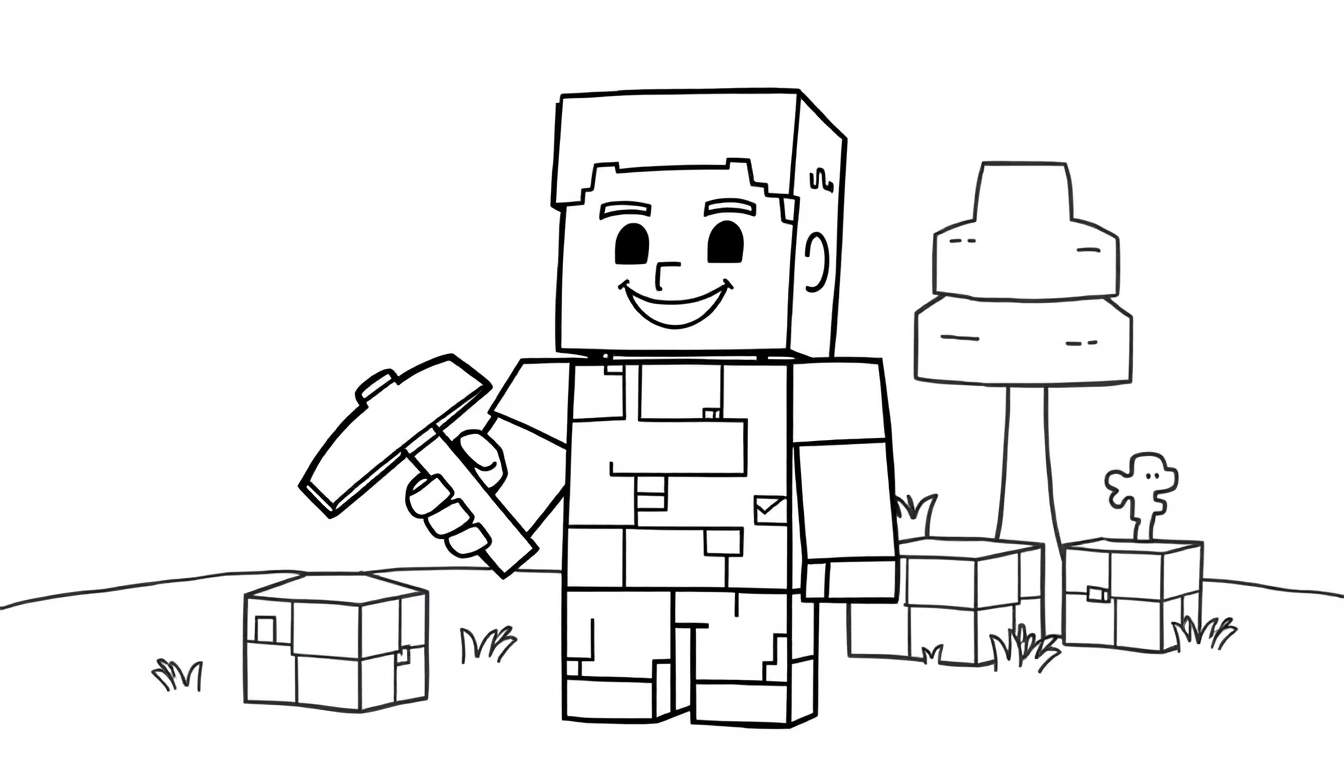 Personaje de Minecraft con un pico listo para ser coloreado en una placa de color.