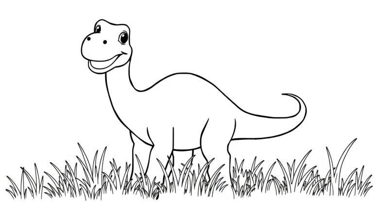 Placa de color de un simpático Diplodocus sonriendo.