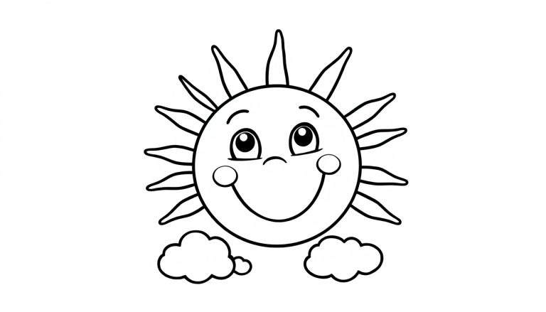 Una placa de color con un sol sonriente rodeado de rayos y nubes.