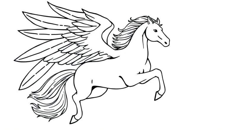 Placa de color de Pegaso volando con alas desplegadas y melena al viento.