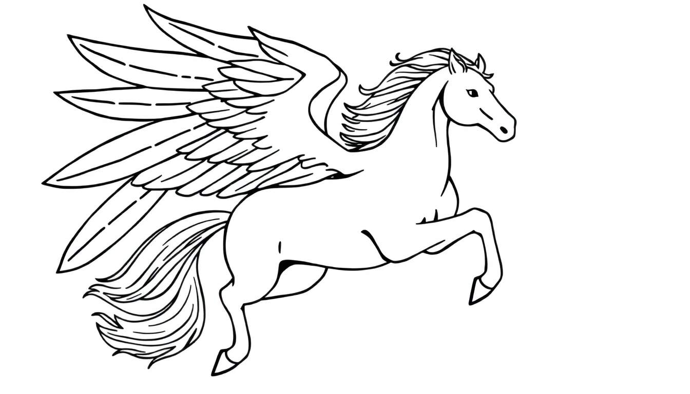 Placa de color de Pegaso volando con alas desplegadas y melena al viento.
