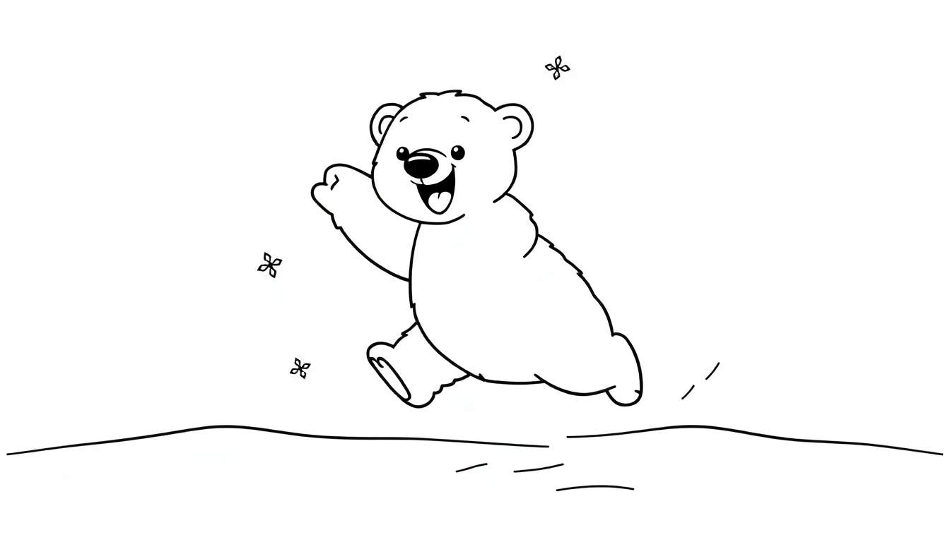 Placa de color de un oso de peluche sonriente saltando.