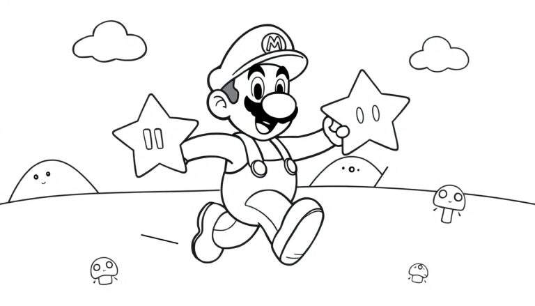 Placa de color de Mario saltando con estrellas en el Reino Champiñón.