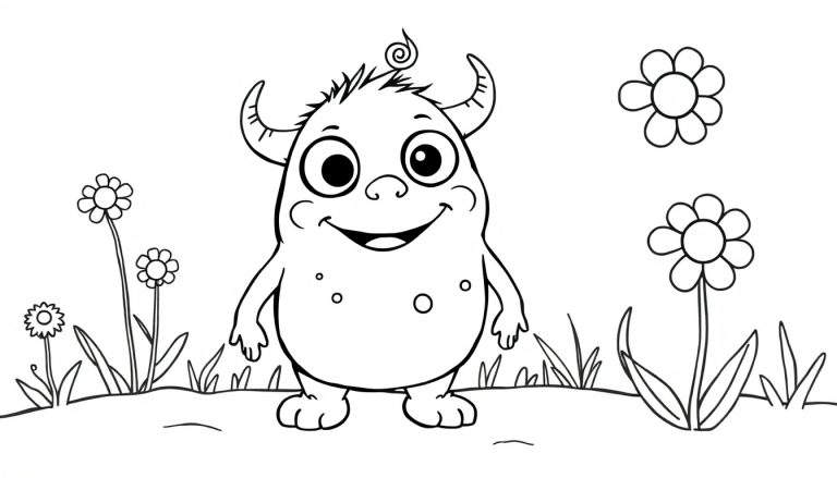 Monstruo amigable con ojos grandes y cuernos divertidos, listo para una placa de color.