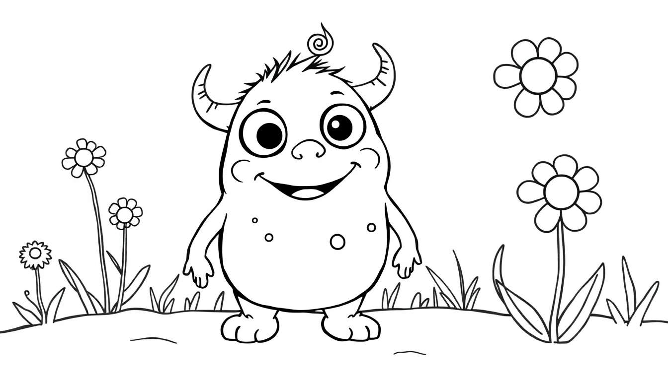 Monstruo amigable con ojos grandes y cuernos divertidos, listo para una placa de color.