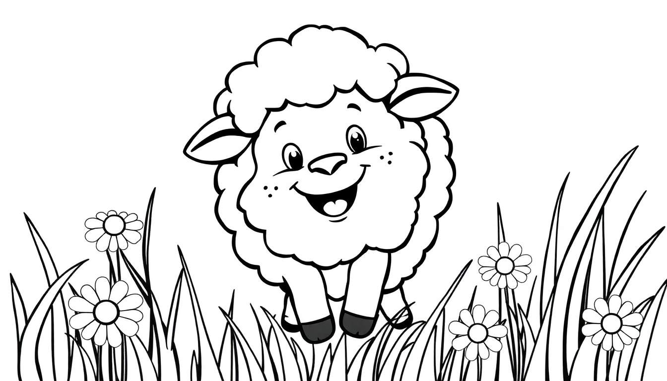 Una oveja sonriente y lanuda lista para ser coloreada en una placa de color.