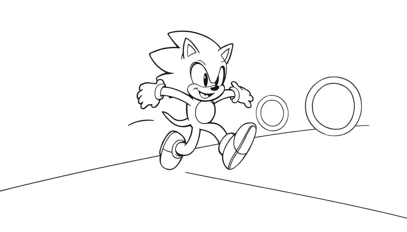 Placa de color de Sonic saltando con anillos.