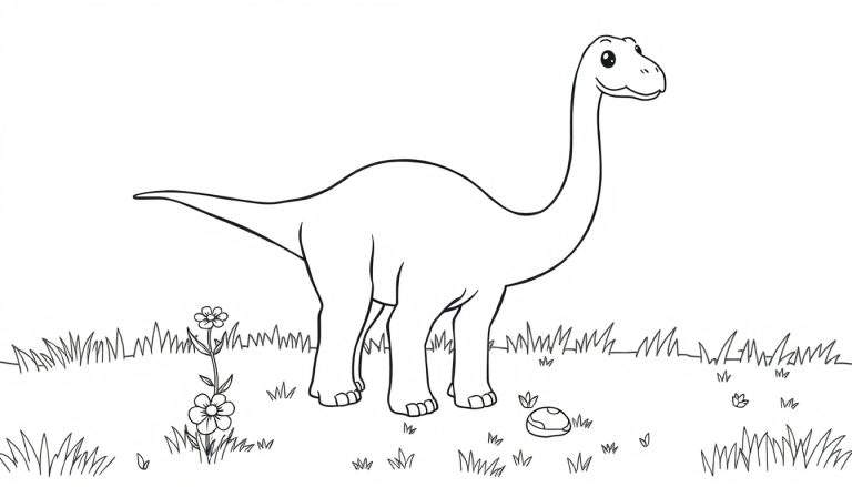 Placa de color de un Brontosaurio amigable.