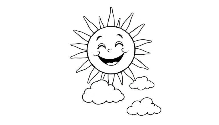 Un sol sonriente y amistoso con sus rayos extendiéndose, listo para ser coloreado en esta placa de color.
