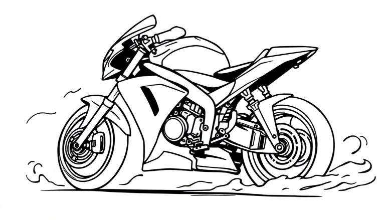 Una placa de motocicleta de carreras para colorear en blanco y negro, lista para la aventura.