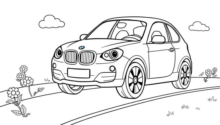 Un coche BMW para colorear con una placa de color.
