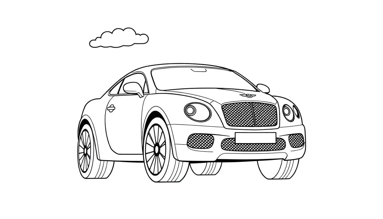 Un dibujo a lápiz de un coche de lujo para colorear, con una placa de color lista para ser adornada.