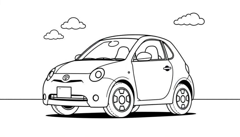 Un coche pequeño listo para colorear, con la palabra 'placa de color' visible.
