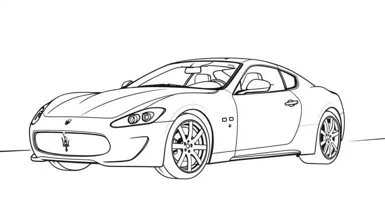 Una placa de color de un coche deportivo Maserati listo para colorear.