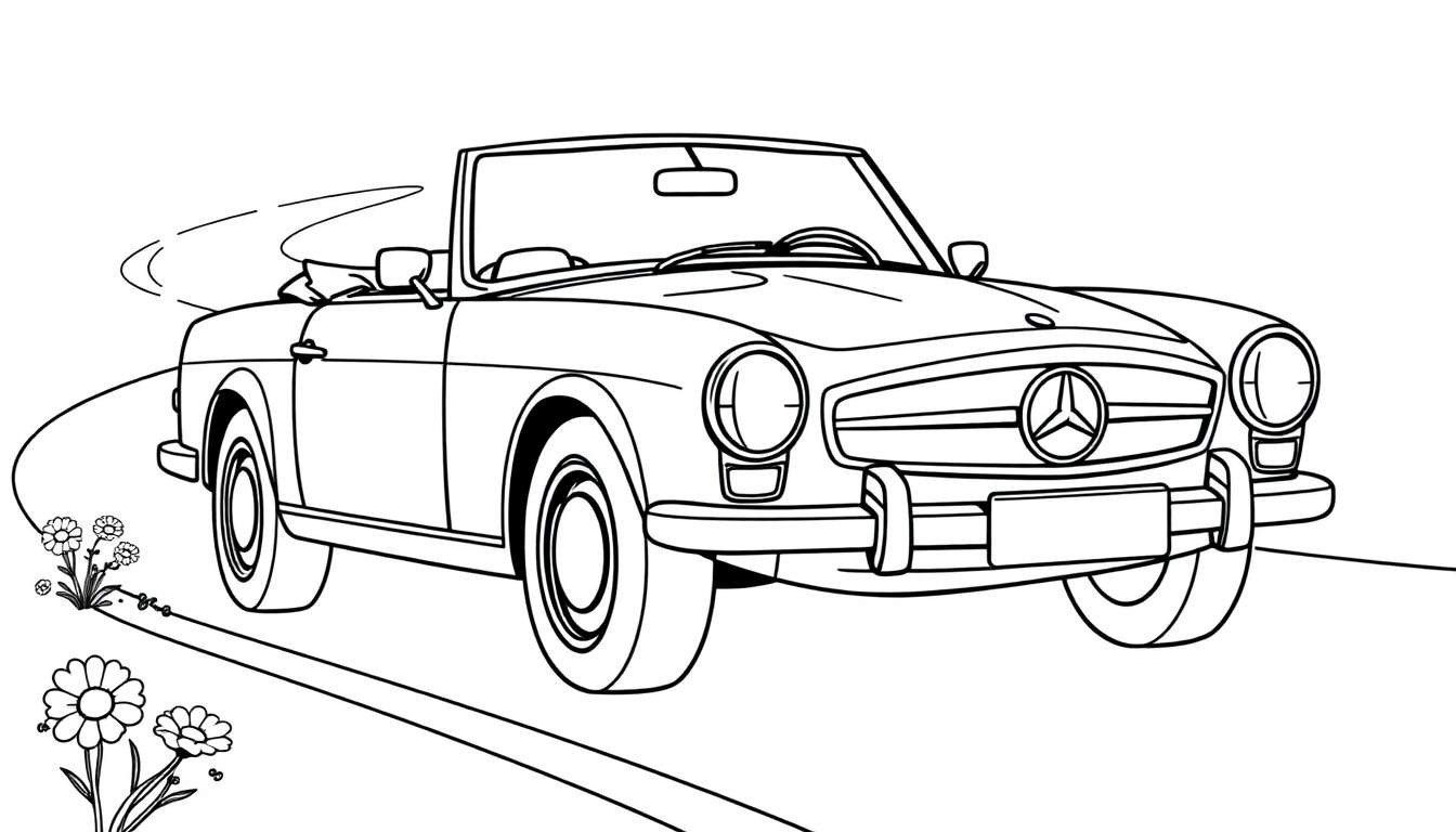 Un coche Mercedes-Benz clásico descapotable con la placa de color lista para pintar.