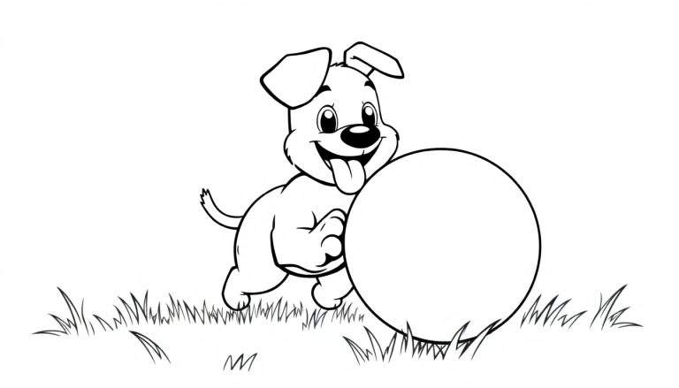 Perro cachorro feliz jugando con una pelota, listo para placa de color.