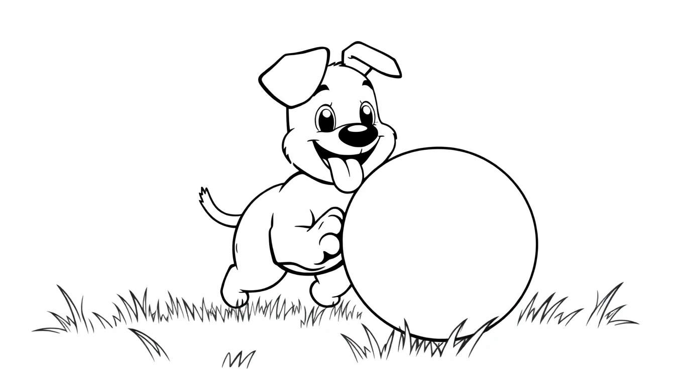 Perro cachorro feliz jugando con una pelota, listo para placa de color.