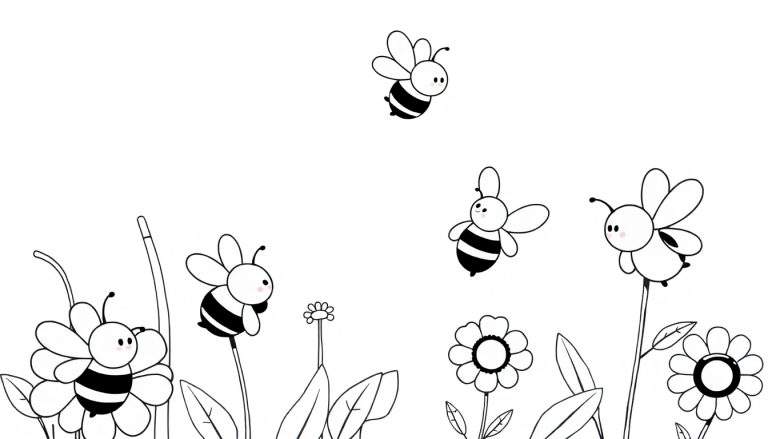 Placa de color de abejas y flores infantiles