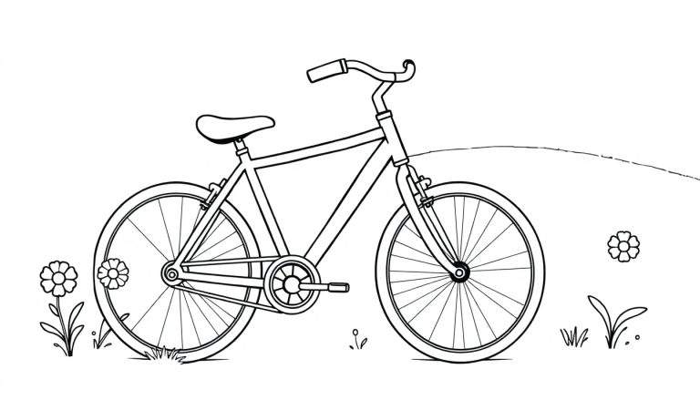 Placa de color de una bicicleta clásica en un campo con flores.