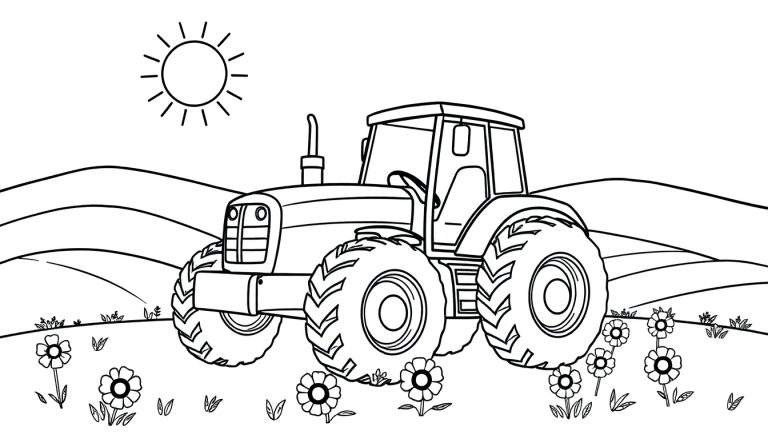 Placa de color de un tractor amistoso en un campo soleado.