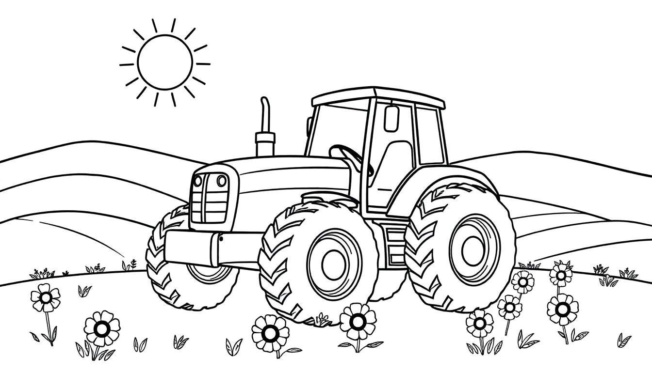 Placa de color de un tractor amistoso en un campo soleado.