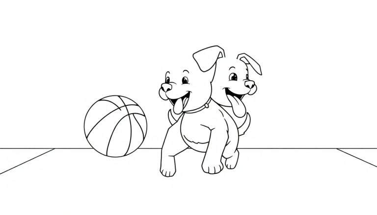 Dos cachorros jugando a la placa de baloncesto.