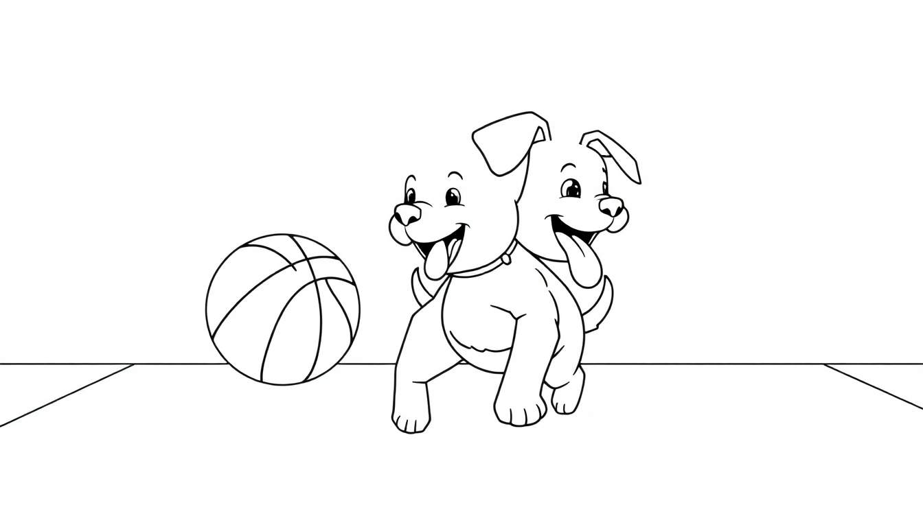 Dos cachorros jugando a la placa de baloncesto.