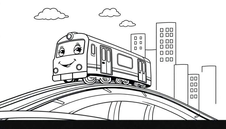 Tren de metro sonriente en una placa de color para colorear
