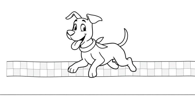 Bentley el perro de carreras, un dibujo lineal para colorear sobre una placa de color blanco y gris.