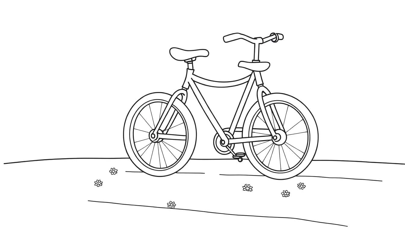Una bicicleta de dos plazas para niños lista para ser pintada, con un dibujo lineal sencillo.