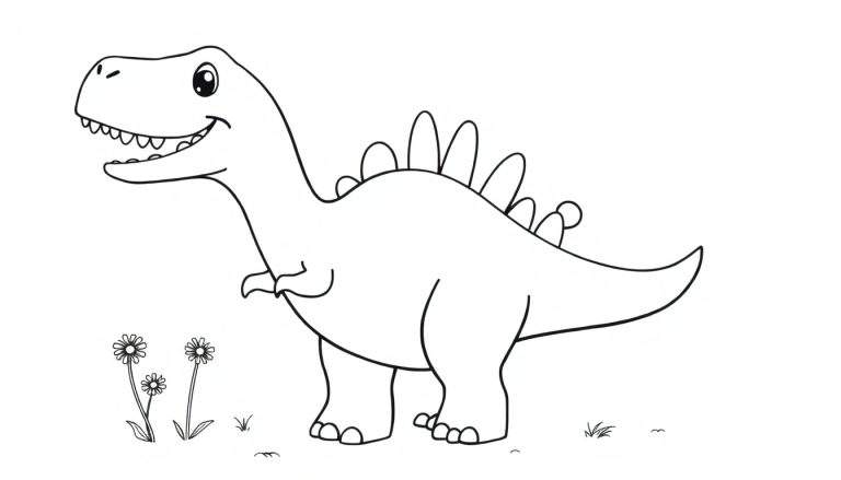 Un lindo dibujo de estegosaurio listo para colorear con sus placas.