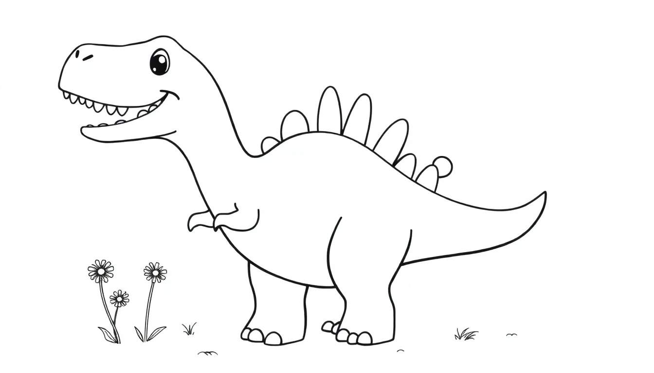Un lindo dibujo de estegosaurio listo para colorear con sus placas.